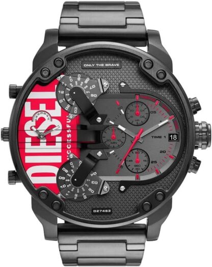 Diesel Watch for Men Mr. Daddy 2.0, Multifunction Movement, Stainless Steel Case with a Leather Strap