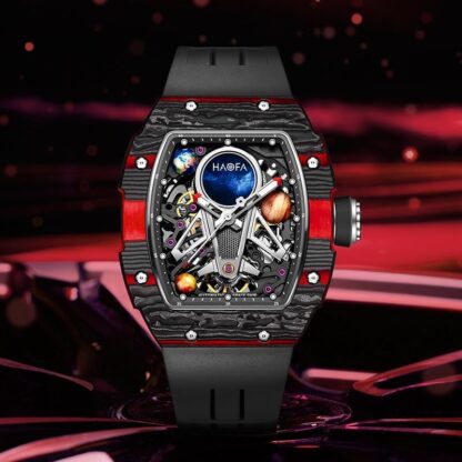 Haofa Automatic Mechanical Watch for Men 3D Planet Interstellar Hollow Watch Carbon Fibre Bezel Sapphire Waterproof Luminous Men's Watch Business Casual Watch 1971 - Image 6