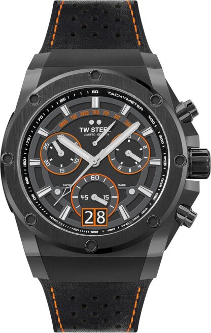 TW Steel ACE Genesis Mens 44mm Quartz Chronograph Watch with Leather on Rubber Strap, and Day/Date Calendar