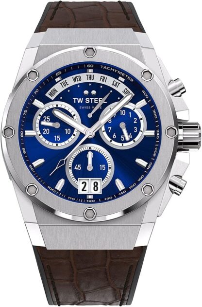 TW Steel ACE Genesis Mens 44mm Quartz Chronograph Watch with Leather on Rubber Strap, and Day/Date Calendar - Image 2