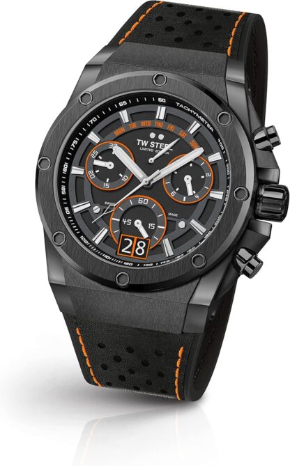 TW Steel ACE Genesis Mens 44mm Quartz Chronograph Watch with Leather on Rubber Strap, and Day/Date Calendar - Image 7