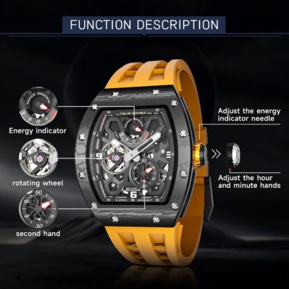 TSAR BOMBA Luxury Men's Automatic Watch Mechanical Japanese Movement Sapphire Crystal 50M Waterproof Carbon Fiber Tonneau Unique Business Gifts for Men Luminous Wristwatch Analogue Black Fashion - Image 3