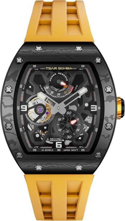 TSAR BOMBA Luxury Men's Automatic Watch Mechanical Japanese Movement Sapphire Crystal 50M Waterproof Carbon Fiber Tonneau Unique Business Gifts for Men Luminous Wristwatch Analogue Black Fashion - Image 7