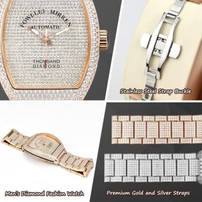 Fowllei Mirren Diamond Wrist Watch for Men, Mechanical Automatic Watch Waterproof Wrist Watch for Women Analog Watch Thousand Diamond Luxury Fashion Gift Barrel Analog Watch - Image 6