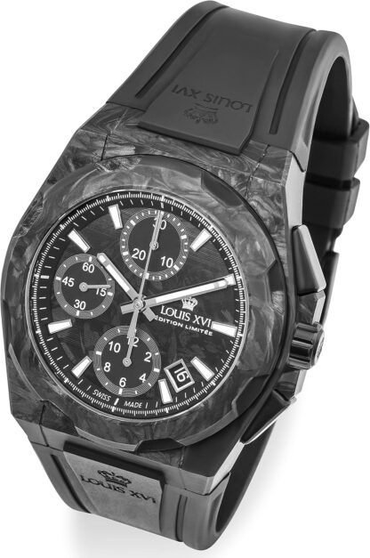 LOUIS XVI La Vauguyon Men's Watch Forged Carbon Rubber Strap Black Super-LumiNova Chronograph Analogue Automatic Stainless Steel 1200, Strap. - Image 2