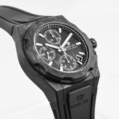 LOUIS XVI La Vauguyon Men's Watch Forged Carbon Rubber Strap Black Super-LumiNova Chronograph Analogue Automatic Stainless Steel 1200, Strap. - Image 4