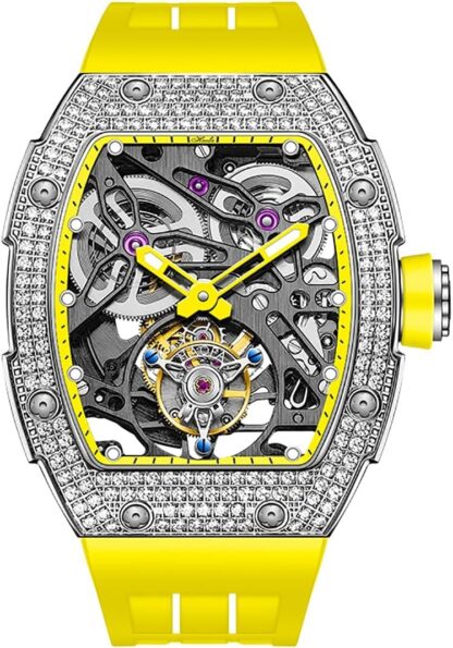 Haofa Tourbillon Watch Luxury Tonneau Diamond Case Skeleton Automatic Mechanical Watch Sapphire Waterproof Luminous Self-Winding Men's Watch 1901-1S