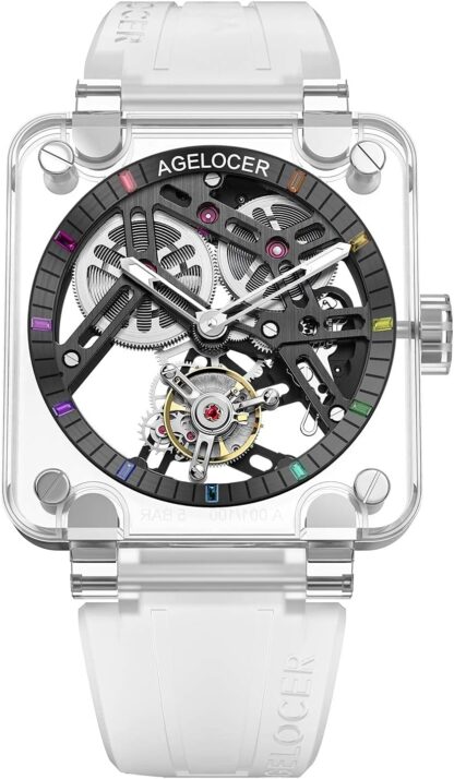 agelocer Men's Top Brand Double-Sided Hollow Tourbillon Transparent Sapphire Crystal Glass Dial Hand-Operated Mechanical Luxury Watch