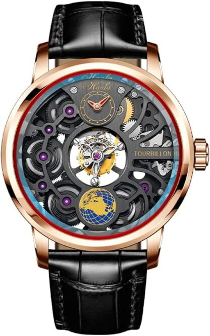 Haofa Manual Tourbillon Watch for Men 120 Hour Power Reserve Double Skeleton Sapphire Stainless Steel Mechanical Watch Waterproof Business Gentleman Watch for Men 1938