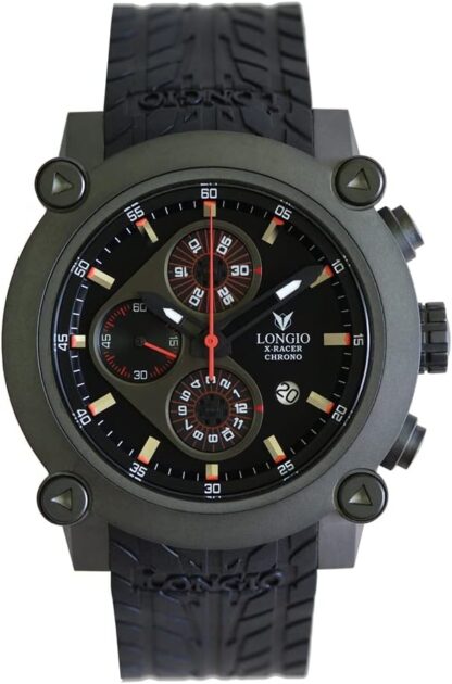 LONGIO Luxury Watches for Men, Swiss Automatic Chronograph Watch with Natural Rubber Strap_X-Racer