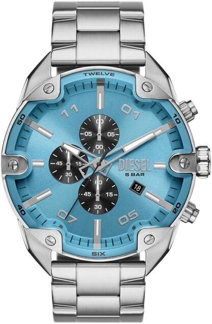 Diesel Chronograph Watch for Men Spiked, Stainless Steel Watch with stainless steel bracelet, 49mm case size