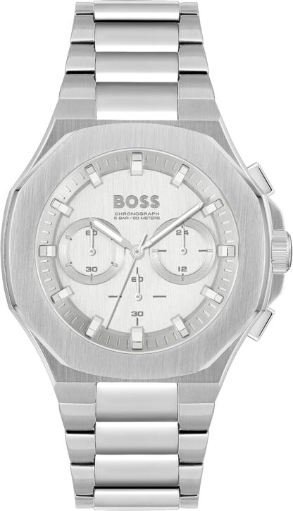 BOSS Chronograph Quartz Watch for Men Taper Collection with Silver Stainless Steel Bracelet - 1514087