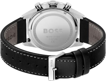 BOSS Men's 44mm Chronograph Quartz Watch Pilot Edition Chrono with Black Dial, Black Leather Strap, Date Fuction, 3 Sub-Dials, 5ATM Water Resistance - 1513853 - Image 3