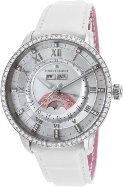 Maurice Lacroix Mp6428-Sd501-17E Women's Masterpiece Diamond Auto White Genuine Crocodile Mop Dial Ss Watch, mother-of-pearl, mother-of-pearl