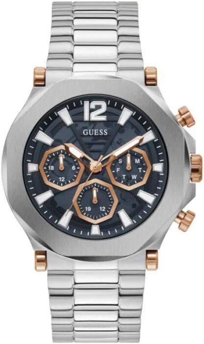 Guess US Men's Silver-Tone Cut-Through Multifunction Watch