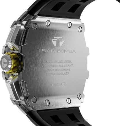 TSAR BOMBA Watches Men Luxury Square Mens Watch Chronograph 50M Waterproof Sapphire Glass Japan Quartz Movement TMI VK67 Silicone Strap Classic Tonneau Design Luminous Calendar Wrist Watches TB8204 - Image 2