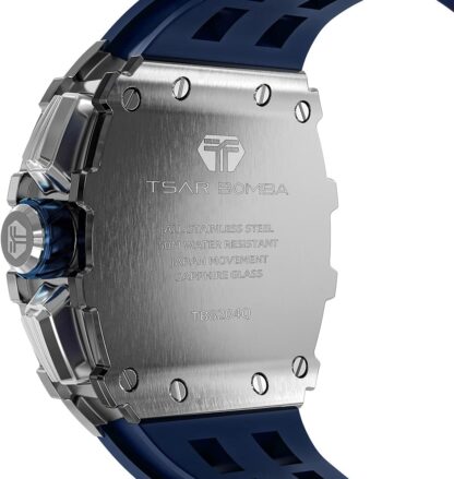 TSAR BOMBA Watches Men Luxury Square Mens Watch Chronograph 50M Waterproof Sapphire Glass Japan Quartz Movement TMI VK67 Silicone Strap Classic Tonneau Design Luminous Calendar Wrist Watches TB8204 - Image 9