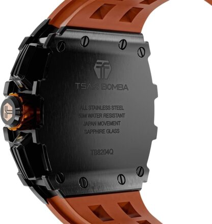 TSAR BOMBA Watches Men Luxury Square Mens Watch Chronograph 50M Waterproof Sapphire Glass Japan Quartz Movement TMI VK67 Silicone Strap Classic Tonneau Design Luminous Calendar Wrist Watches TB8204 - Image 38