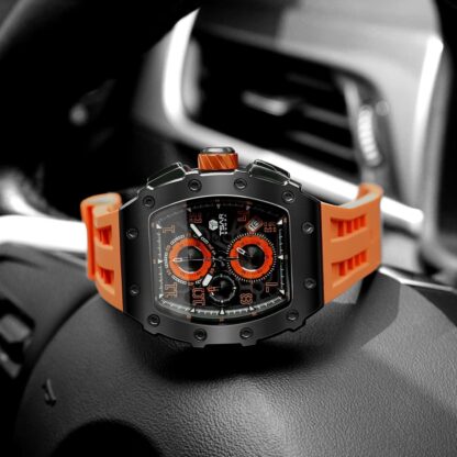 TSAR BOMBA Watches Men Luxury Square Mens Watch Chronograph 50M Waterproof Sapphire Glass Japan Quartz Movement TMI VK67 Silicone Strap Classic Tonneau Design Luminous Calendar Wrist Watches TB8204 - Image 42