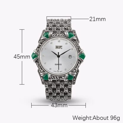 JadeAngel Watches for Women 925 Sterling Silver Pave Green Onyx Marcasite Luxury Silver Jewelry Wrist Watch - Image 14