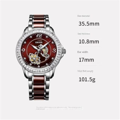 ooazbhy Dielianhua Series Women's Automatic Mechanical Watch, Light Luxury Diamond-Encrusted Waterproof Watch for Your Girlfriend, Red Plate Porcelain Steel [Classic and Charming] - Image 2