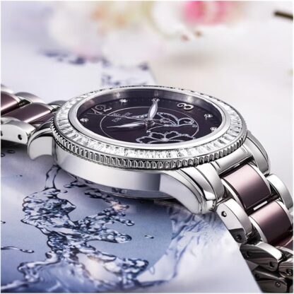 ooazbhy Dielianhua Series Women's Automatic Mechanical Watch, Light Luxury Diamond-Encrusted Waterproof Watch for Your Girlfriend, Red Plate Porcelain Steel [Classic and Charming] - Image 5