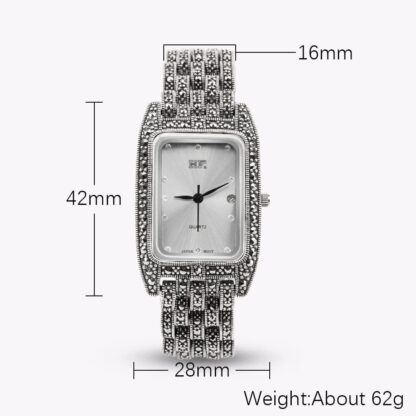 JadeAngel Women's Rectangular Watch Luxury 925 Sterling Silver Jewelry Ladies Wrist Watch Pave Marcasite Fine Jewelry - Image 6