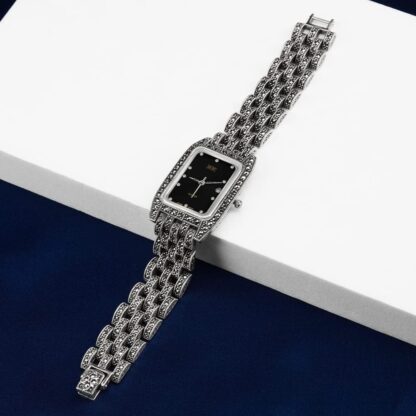 JadeAngel Women's Rectangular Watch Luxury 925 Sterling Silver Jewelry Ladies Wrist Watch Pave Marcasite Fine Jewelry - Image 8