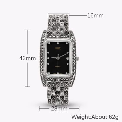 JadeAngel Women's Rectangular Watch Luxury 925 Sterling Silver Jewelry Ladies Wrist Watch Pave Marcasite Fine Jewelry - Image 12