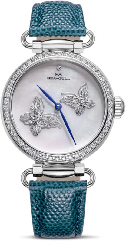 SEA-GULL Women’s Mechanical Watch, Luxury Wristwatch for Women, Seagull ST2130, Crystal Pearl of Mother Dial Clock, Butterfly Filigree Craft Lady Watches, 8101L