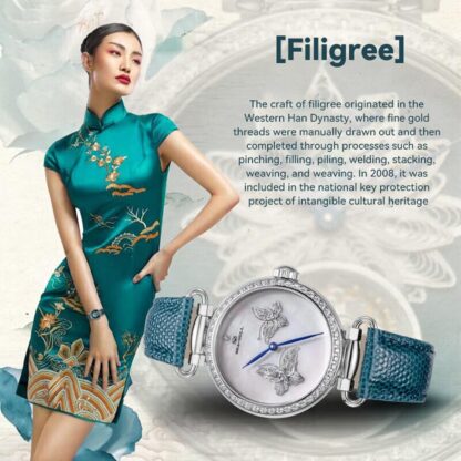 SEA-GULL Women’s Mechanical Watch, Luxury Wristwatch for Women, Seagull ST2130, Crystal Pearl of Mother Dial Clock, Butterfly Filigree Craft Lady Watches, 8101L - Image 3